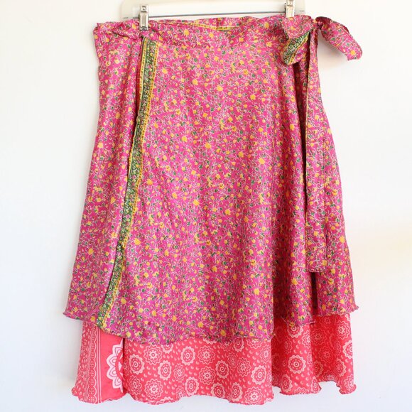 Mexicali Blues Womens Layered Wrap Long Maxi Hippie Boho 100% Silk Skirt Floral - Picture 1 of 8
